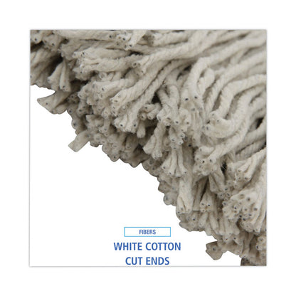 Premium Cut-End Wet Mop Heads, Cotton, 20 oz, White, 12/Carton