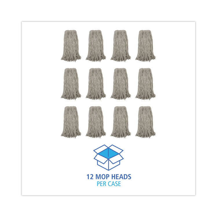 Premium Cut-End Wet Mop Heads, Cotton, 20 oz, White, 12/Carton