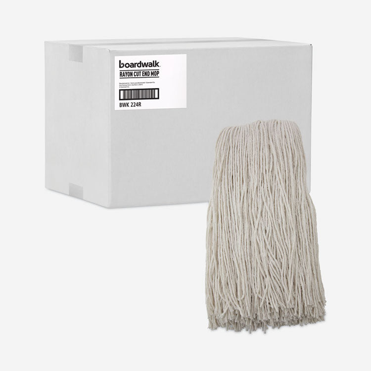 Premium Cut-End Wet Mop Heads, Rayon, 24 oz, White, 12/Carton
