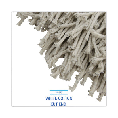 Mop Head, Premium Standard Head, Cotton Fiber, 32 oz, White, 12/Carton