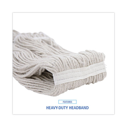 Mop Head, Premium Standard Head, Cotton Fiber, 32 oz, White, 12/Carton