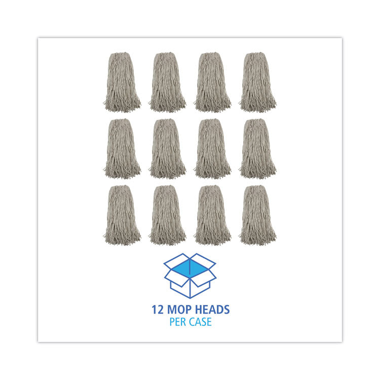 Mop Head, Premium Standard Head, Cotton Fiber, 32 oz, White, 12/Carton