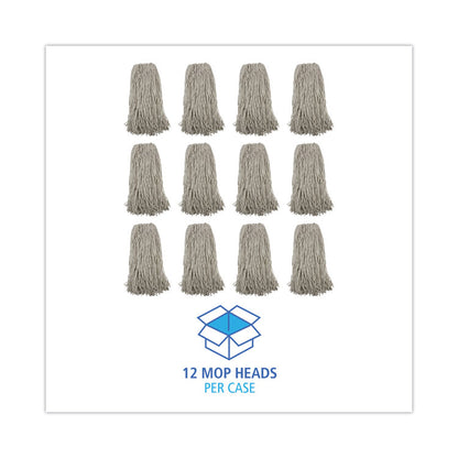 Mop Head, Premium Standard Head, Cotton Fiber, 32 oz, White, 12/Carton