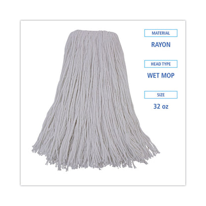 Mop Head, Premium Standard Head, Rayon Fiber, 32 oz, White, 12/Carton