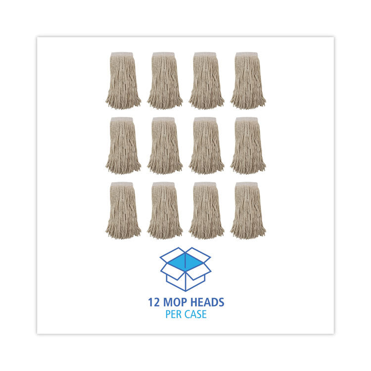 Mop Head, Premium Saddleback Head, Cotton Fiber, 24 oz, White, 12/Carton