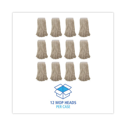 Mop Head, Premium Saddleback Head, Cotton Fiber, 24 oz, White, 12/Carton