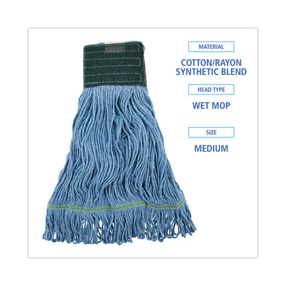 Mop Head, Premium Standard Head, Cotton/Synthetic Fiber, Medium, Blue, 12/Carton