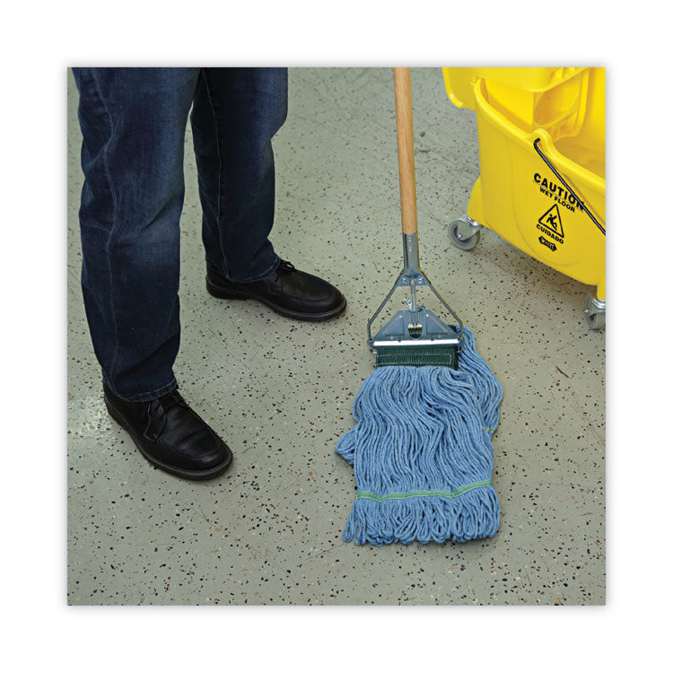 Mop Head, Premium Standard Head, Cotton/Synthetic Fiber, Medium, Blue, 12/Carton