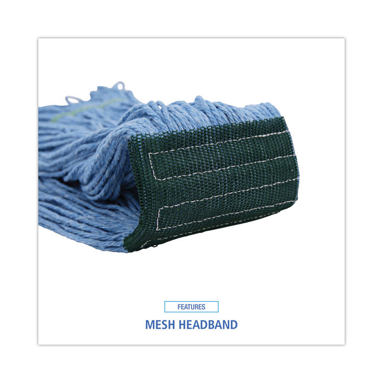 Mop Head, Premium Standard Head, Cotton/Synthetic Fiber, Medium, Blue, 12/Carton