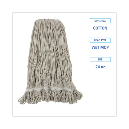 Pro Loop Web/Tailband Wet Mop Head, Cotton, 24 oz, White, 12/Carton