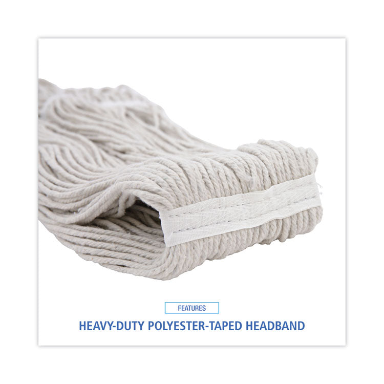 Pro Loop Web/Tailband Wet Mop Head, Cotton, 24 oz, White, 12/Carton