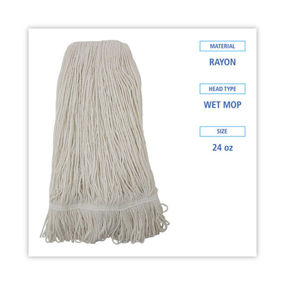 Pro Loop Web/Tailband Wet Mop Head, Rayon, 24 oz, White, 12/Carton