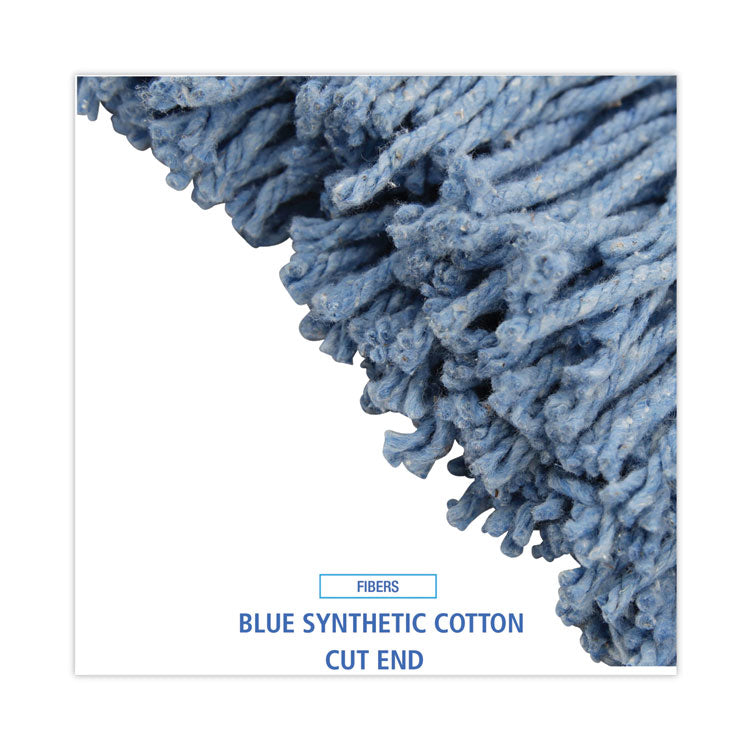 Mop Head, Standard Head, Cotton/Synthetic Fiber, Cut-End, #16, Blue, 12/Carton