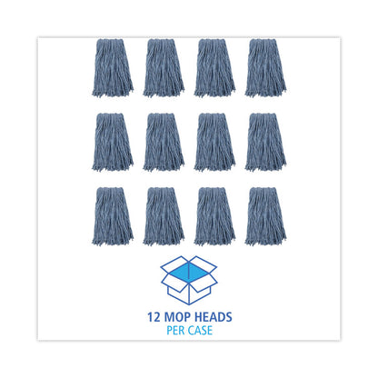 Mop Head, Standard Head, Cotton/Synthetic Fiber, Cut-End, #16, Blue, 12/Carton