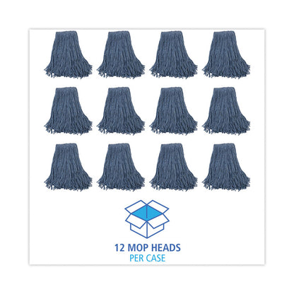 Mop Head, Standard Head, Cotton/Synthetic Fiber, Cut-End, #20, Blue, 12/Carton