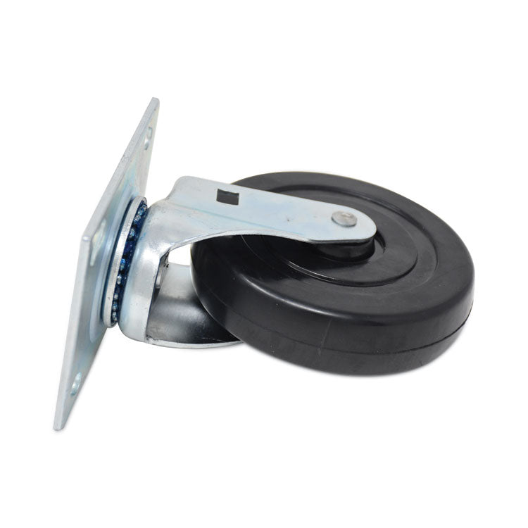 Replacement Plate Casters, Rigid Mount Plate, 5" Rubber Wheel, Black