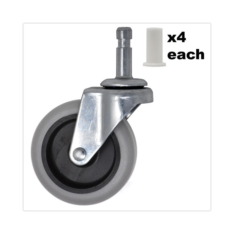 Replacement Bayonet-Stem Swivel Casters, Grip Ring Stem (0.5" x 1.25"), 3" Hard Rubber Wheel, Gray, 4/Pack