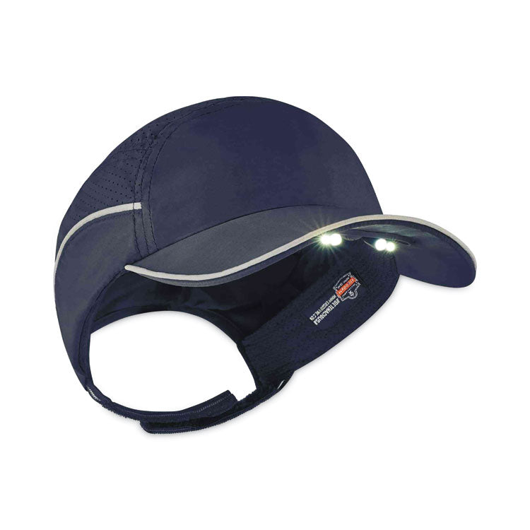 Skullerz 8965 Lightweight Bump Cap Hat with LED Lighting, Short Front Brim, One Size Fits Most, 0.01" Insert, Navy