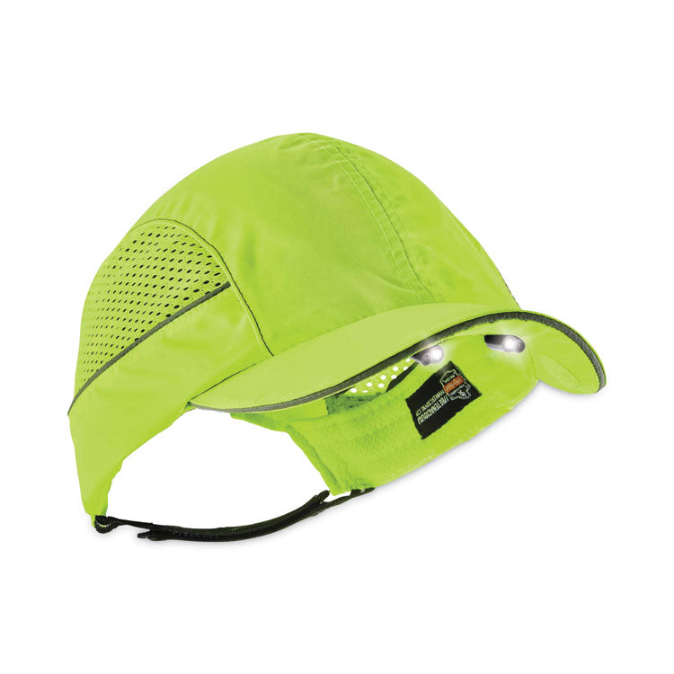 Skullerz 8960 Bump Cap with LED Lighting, Long Front Brim, 3X-Small to Large (Up to 7.5), 0.01" Insert, Lime Green