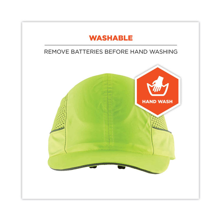 Skullerz 8960 Bump Cap with LED Lighting, Short Front Brim, 3X-Small to Large (Up to 7.5), 0.01" Insert, Lime Green