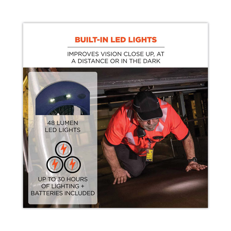 Skullerz 8960 Bump Cap with LED Lighting, Short Front Brim, 3X-Small to Large (Up to 7.5), 0.01" Insert, Lime Green