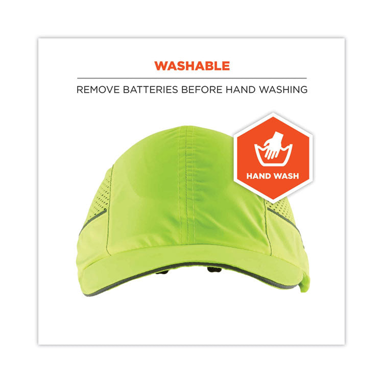 Skullerz 8960 Bump Cap with LED Lighting, Long Front Brim, 3X-Small to Large (Up to 7.5), 0.01" Insert, Lime Green