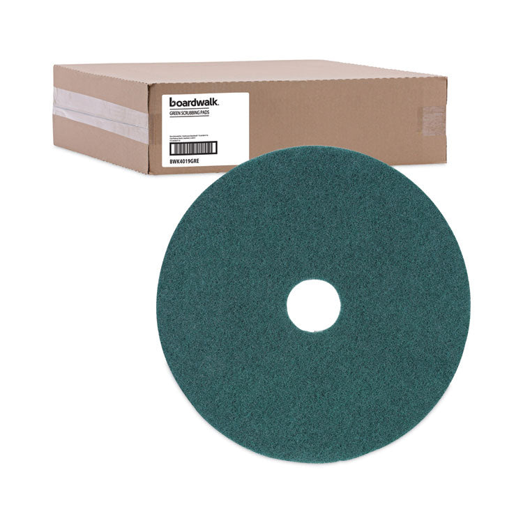 Heavy-Duty Scrubbing Floor Pads, 19" Diameter, Green, 5/Carton