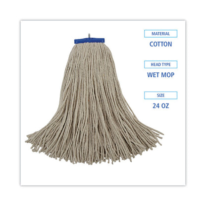 Cut-End Lie-Flat Wet Mop Head, Cotton, 24 oz, White