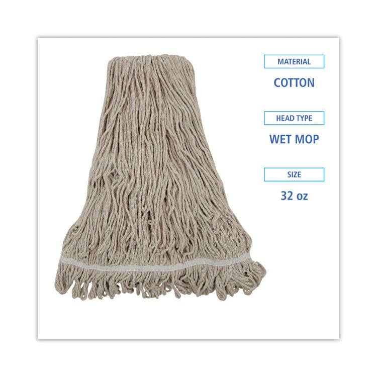 Mop Head, Pro Loop Web/Tailband, Premium Standard Head, Cotton, 32 oz, White, 12/Carton