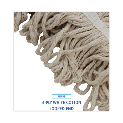 Mop Head, Pro Loop Web/Tailband, Premium Standard Head, Cotton, 32 oz, White, 12/Carton