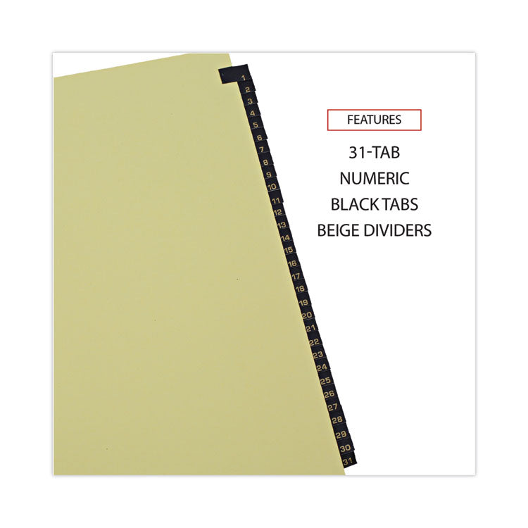 Deluxe Preprinted Simulated Leather Tab Dividers with Gold Printing, 31-Tab, 1 to 31, 11 x 8.5, Buff, 1 Set
