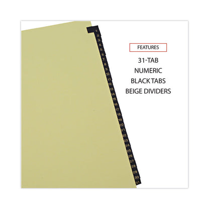 Deluxe Preprinted Simulated Leather Tab Dividers with Gold Printing, 31-Tab, 1 to 31, 11 x 8.5, Buff, 1 Set