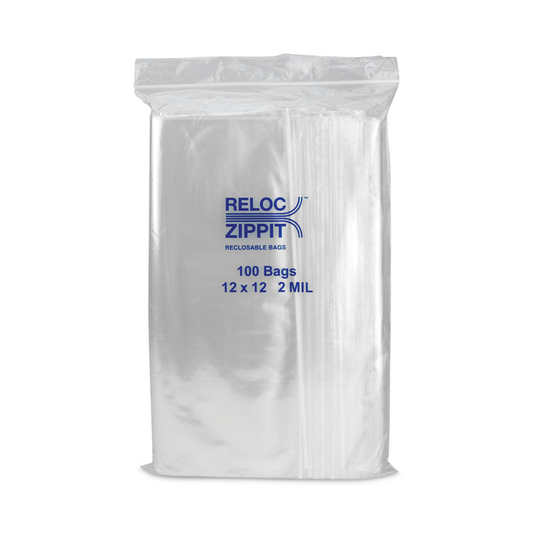 Zippit Resealable Bags, 2 mil, 12 x 12, Clear, 100 Bags/Pack, 10 Packs/Carton