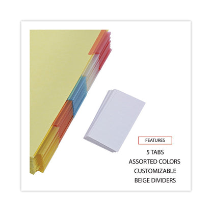 Deluxe Extended Insertable Tab Indexes, 5-Tab, 11 x 8.5, Buff, Assorted tabs, 24 Sets