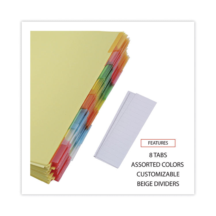 Deluxe Extended Insertable Tab Indexes, 8-Tab, 11 x 8.5, Buff, Assorted Tabs, 24 Sets