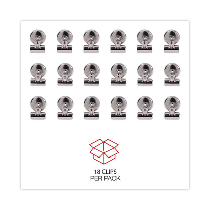 Bulldog Magnetic Clips, Small, Nickel, 18/Pack