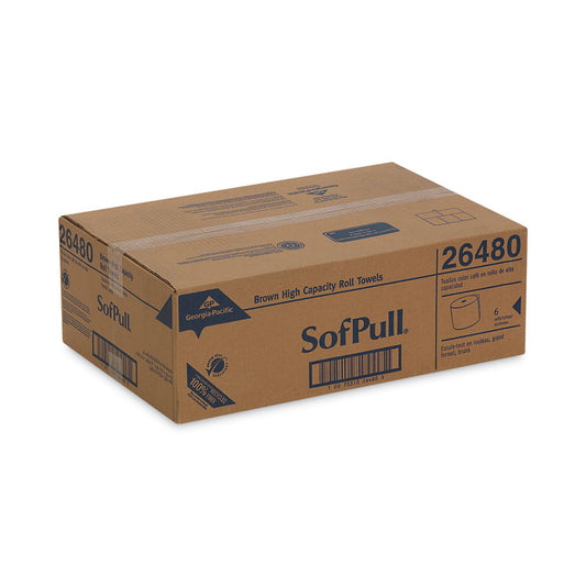 SofPull Hardwound Roll Paper Towel, Nonperforated, 1-Ply, 7.87" x 1,000 ft, Brown, 6 Rolls/Carton