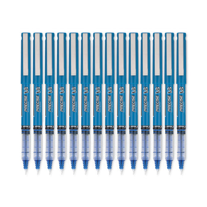 Precise V5 Rollerball Pen, Stick, Extra-Fine 0.5 mm, Blue Ink, Blue/Clear Barrel, Dozen