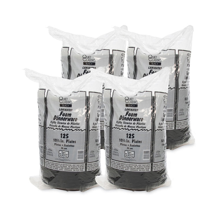 Quiet Classic Laminated Foam Dinnerware, Plate, 10.25" dia, Black, 125/Pack, 4 Packs/Carton