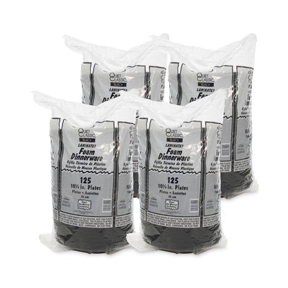 Quiet Classic Laminated Foam Dinnerware, Plate, 10.25" dia, Black, 125/Pack, 4 Packs/Carton