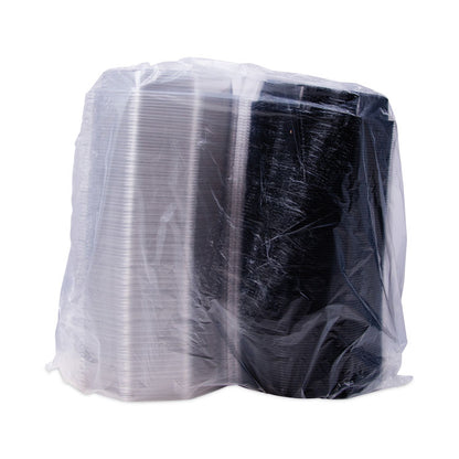Creative Carryouts OctaView Hinged Lid Containers, 7.5 x 8 x 2.4, Black/Clear, Plastic, 100/Carton