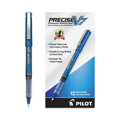 Precise V7 Rollerball Pen, Stick, Fine 0.7 mm, Blue Ink, Blue/Clear Barrel, Dozen