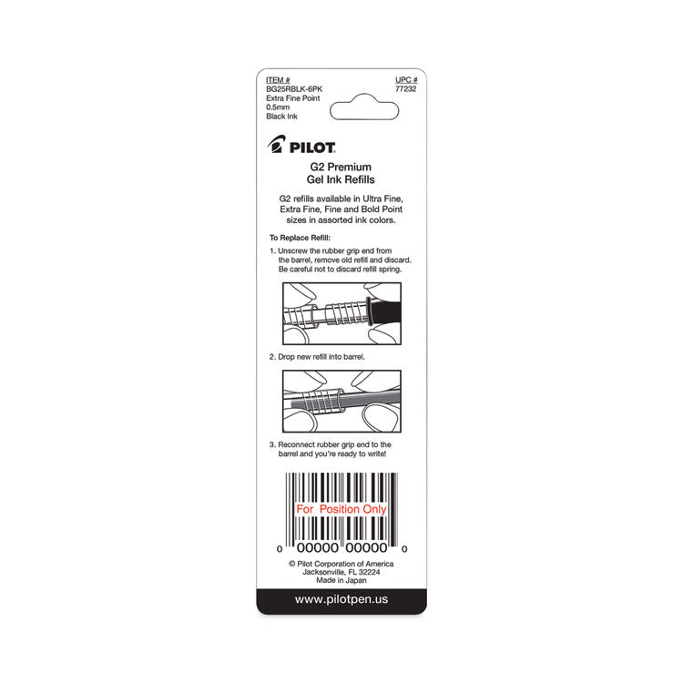 Refill for Pilot B2P, Dr Grip, G2, G6, MR Metropolitan, Precise BeGreen and Q7 Gel Pens, Extra-Fine Tip, Black Ink, 2/Pack