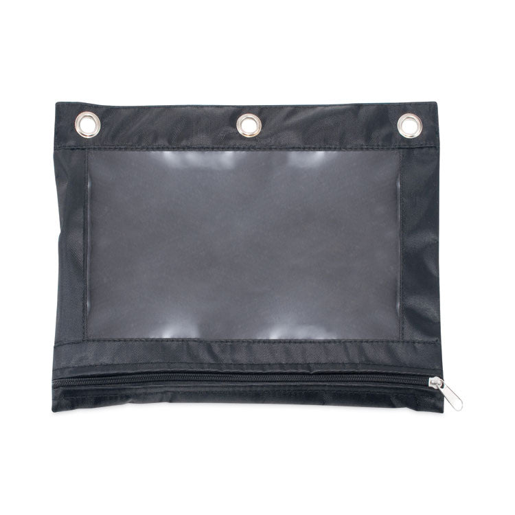 Binder Pencil Pouch, 3-Hole Punched, 10" x 7.38", Black/Clear, 3/Pack