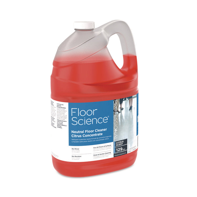 Floor Science Neutral Floor Cleaner Concentrate, Citrus Scent, 1 gal Container, 4/Carton