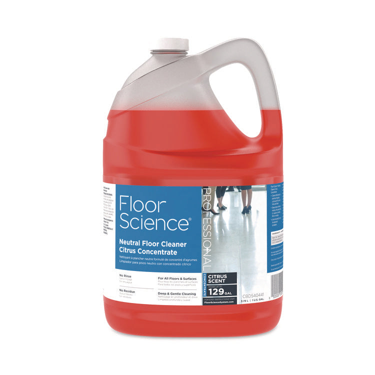 Floor Science Neutral Floor Cleaner Concentrate, Citrus Scent, 1 gal Container, 4/Carton