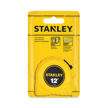 Power Return Tape Measure with Belt Clip, 0.5 x 12 ft, Yellow