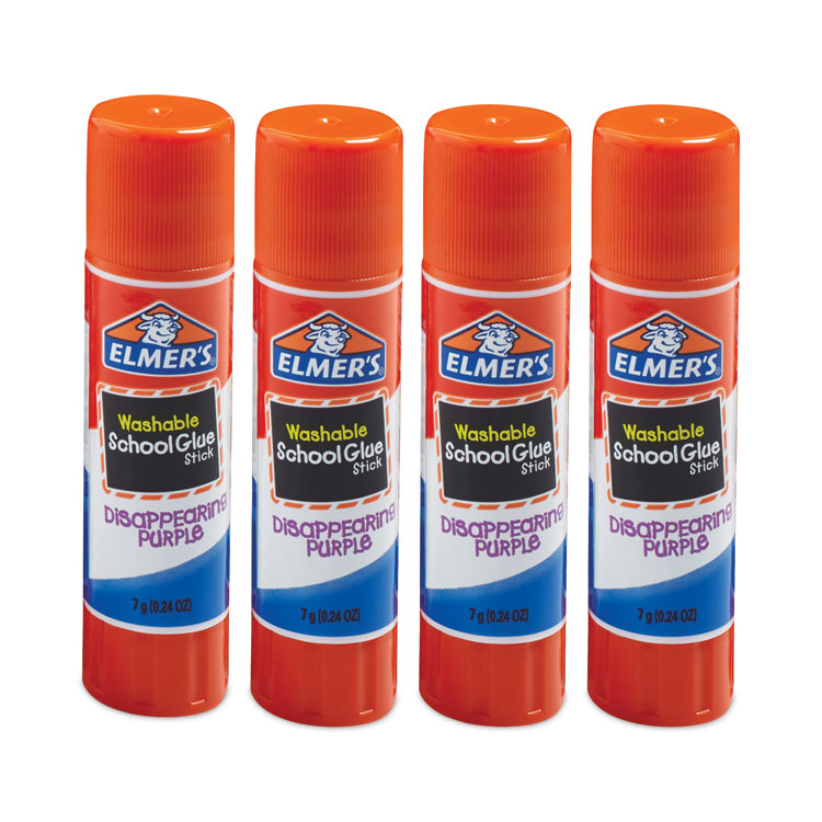 Washable School Glue Sticks, 0.24 oz, Applies Purple, Dries Clear, 4/Pack