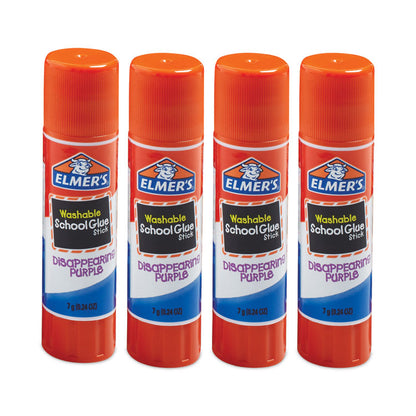 Washable School Glue Sticks, 0.24 oz, Applies Purple, Dries Clear, 4/Pack