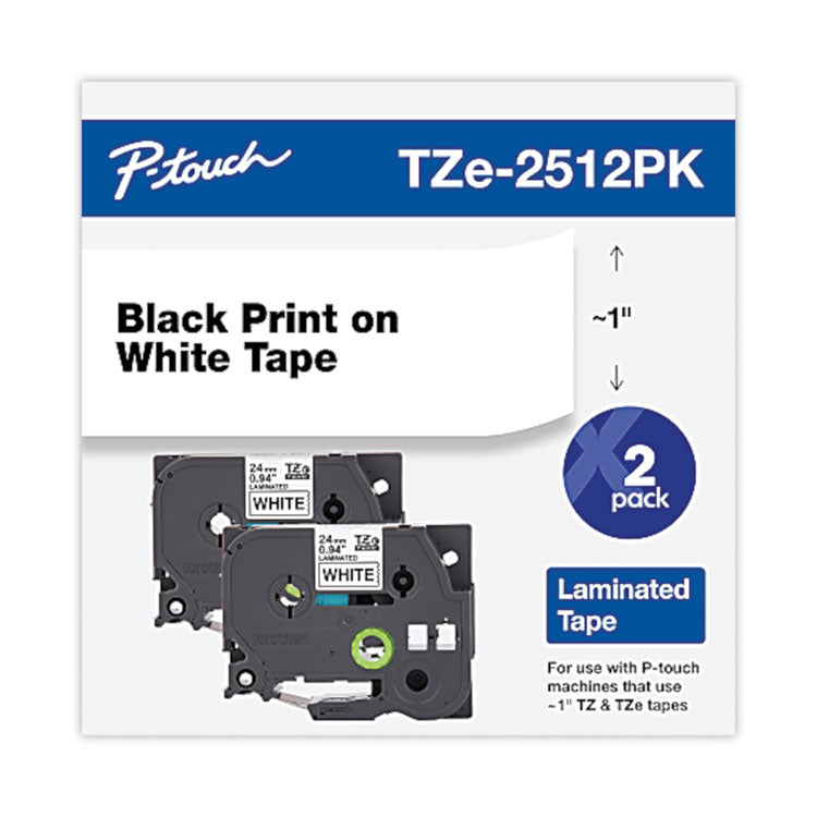 TZe Standard Adhesive Laminated Labeling Tape, 0.94" x 26.2 ft, Black on White, 2/Pack